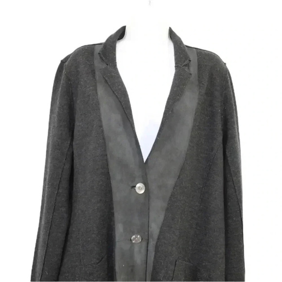 Eileen Fisher gray Merino wool with leather accent duster sweater size large - Picture 11 of 16